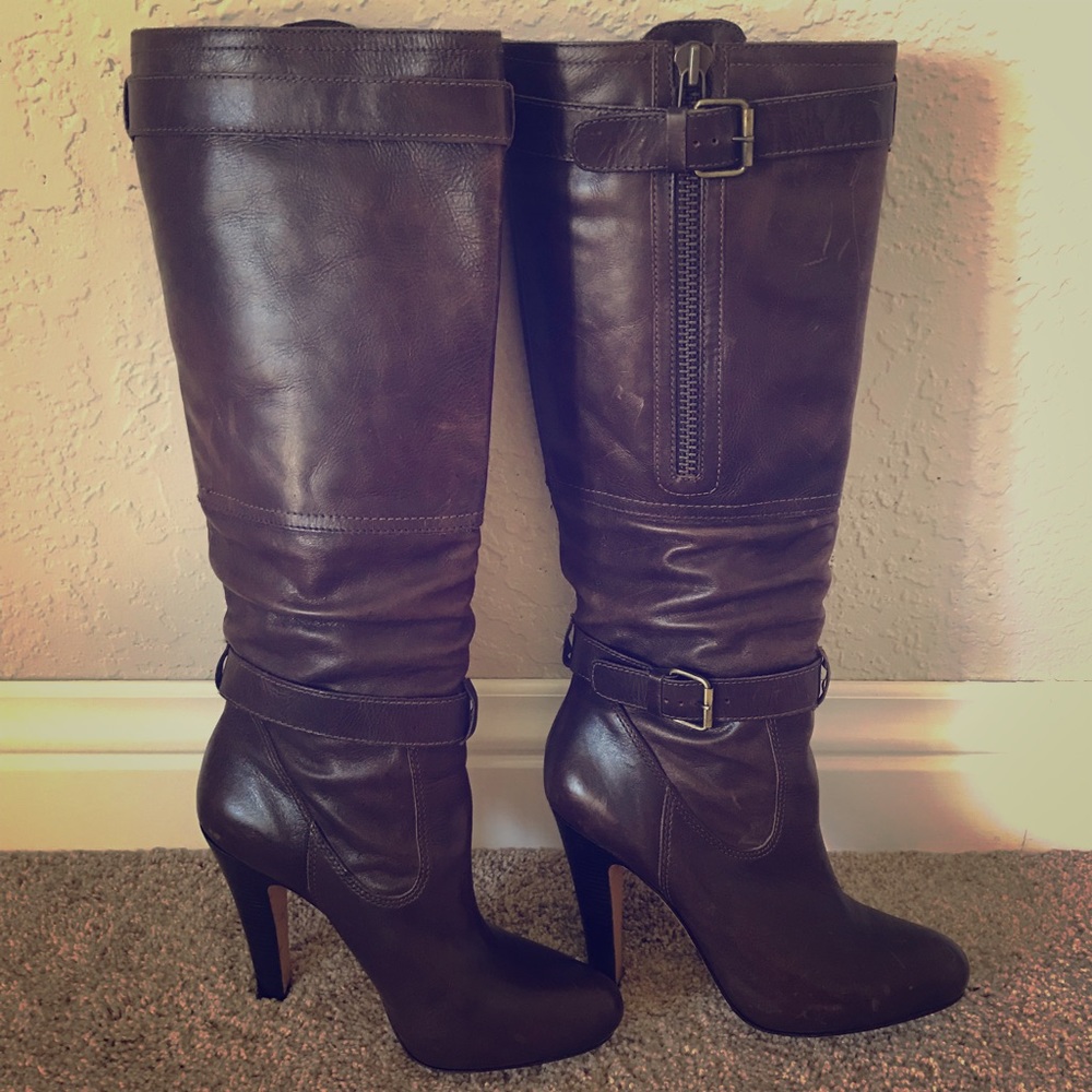 Dark brown leather knee high Steve Madden boots